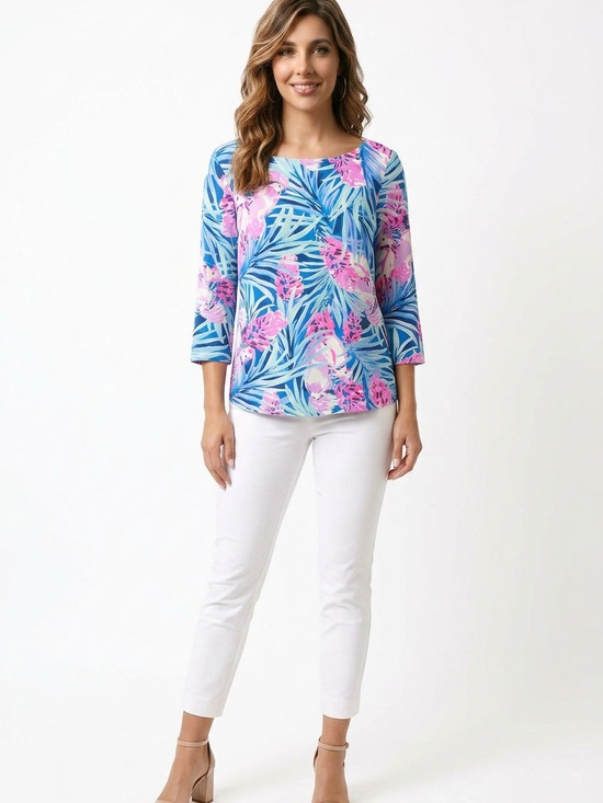 Lilly Pulitzer Tops - Lilly Pulitzer Blue & Pink Tropical Print Women's Top size Medium
